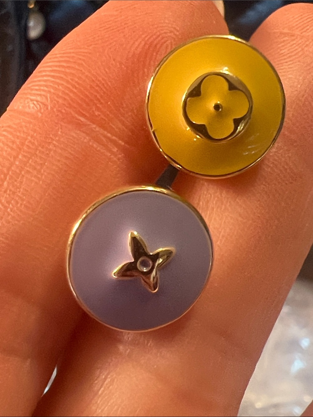 Gold-Tone Yellow and Lavender Enamel Stud Earrings
